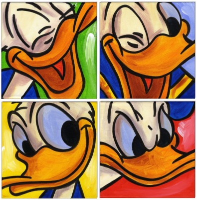 Donald Duck III - 4 Bilder á 20 x 20 cm - Original Acrylgemälde auf Leinwand/ Keilrahmen -