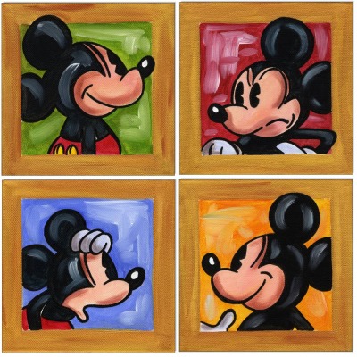Mickey Mouse - 4 Bilder 20 x 20 cm - Original Acrylgemälde auf Leinwand/ Keilrahmen -