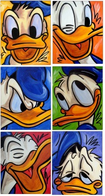 Donald Duck FACES II - 6 Bilder 24 x 30 cm - Original Acrylgemälde auf Leinwand/ Keilrahmen -