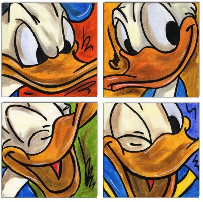 Donald Duck Comic Faces IV - 4 Bilder 60 x 60 cm - Original Acrylgemälde auf Leinwand/