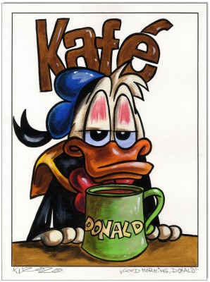 Donald Duck: Kafé - 30 x 40 cm - Original Acryl auf Acrylmalpapier - Artikelnummer 00165