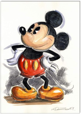 Retro Mickey - 30 x 40 cm - Original Federzeichnung farbig aquarelliert auf Aquarellkarton -