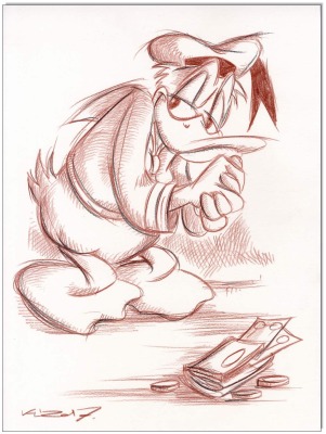 Donald Duck: The Purse - 29,7 x 42 cm - Original Rötelzeichnung auf Zeichenkarton - Artikelnummer 0
