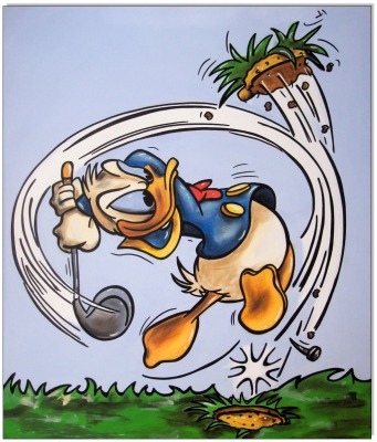 Donald Duck GOLF - 50 x 60 cm - Original Acrylgemälde auf Leinwand/ Keilrahmen - Artikelnummer 0019