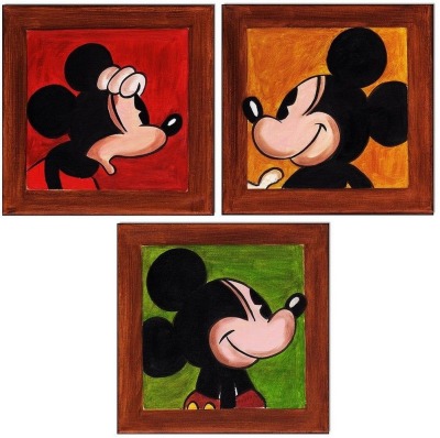 Mickey Mouse - 3 Bilder 20 x 20 cm - Original Acrylgemälde auf Leinwand/ Keilrahmen -