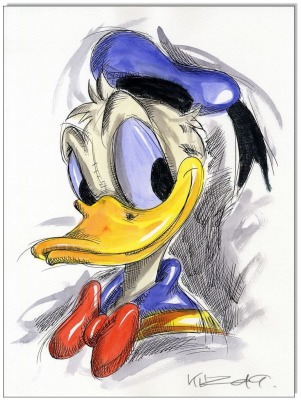 Donald Duck FACES I - 24 x 32 cm - Original Federzeichnung farbig aquarelliert auf Aquarellkarton -