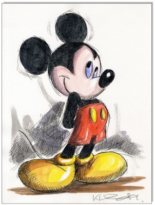 Mickey Mouse I - 24 x 32 cm - Original Federzeichnung farbig aquarelliert auf Aquarellkarton -