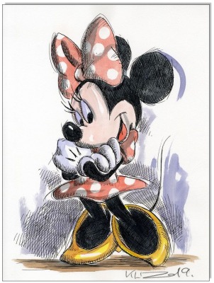 Minnie Mouse IV - 24 x 32 cm - Original Federzeichnung farbig aquarelliert auf Aquarellkarton -