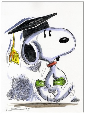 PEANUTS Doc Snoopy - 24 x 32 cm - Original Federzeichnung farbig aquarelliert auf Aquarellkarton -