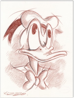 Donald Duck - 24 x 32 cm - Original Rötelzeichnung auf Zeichenkarton - Artikelnummer 00275