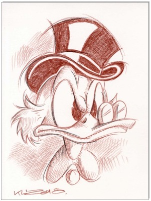 Dagobert Duck - 24 x 32 cm - Original Rötelzeichnung auf Zeichenkarton - Artikelnummer 00284
