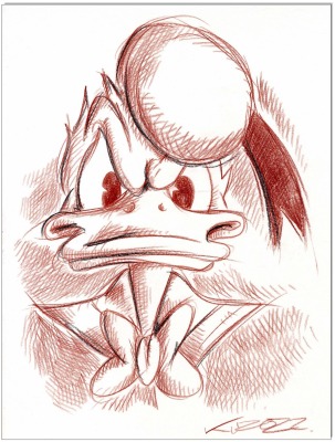 Donald Duck - 24 x 32 cm - Original Rötelzeichnung auf Zeichenkarton - Artikelnummer 00289