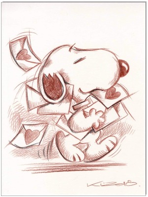PEANUTS Snoopy Loveletters - 24 x 32 cm - Original Rötelzeichnung auf Zeichenkarton - Artikelnummer
