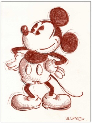 Mickey Mouse- 24 x 32 cm - Original Rötelzeichnung auf Zeichenkarton - Artikelnummer 00292