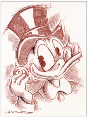 Dagobert Duck - 24 x 32 cm - Original Rötelzeichnung auf Zeichenkarton - Artikelnummer 00298