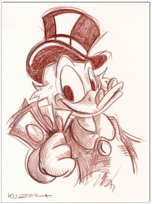 Dagobert Duck - 24 x 32 cm - Original Rötelzeichnung auf Zeichenkarton - Artikelnummer 00302