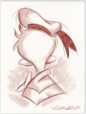 Donald Duck from rear- 24 x 32 cm - Original Rötelzeichnung auf Zeichenkarton - Artikelnummer 00307