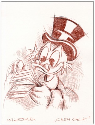 Dagobert Duck - 24 x 32 cm - Original Rötelzeichnung auf Zeichenkarton - Artikelnummer 00311