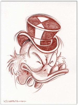Dagobert Duck - 24 x 32 cm - Original Rötelzeichnung auf Zeichenkarton - Artikelnummer 00312