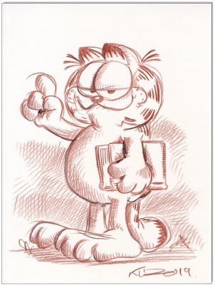 GARFIELD - 24 x 32 cm - Original Rötelzeichnung auf Zeichenkarton - Artikelnummer 00314