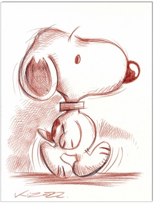 PEANUTS Walking Snoopy - 24 x 32 cm - Original Rötelzeichnung auf Zeichenkarton - Artikelnummer 003