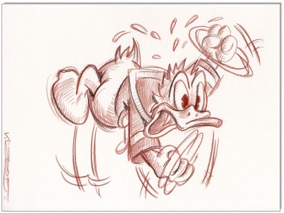 Donald Duck in Rage - 24 x 32 cm - Original Rötelzeichnung auf Zeichenkarton - Artikelnummer 00339