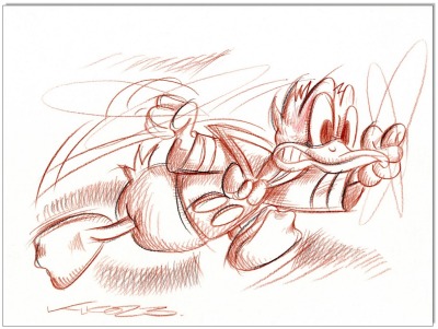 Donald Duck in Rage - 24 x 32 cm - Original Rötelzeichnung auf Zeichenkarton - Artikelnummer 00340