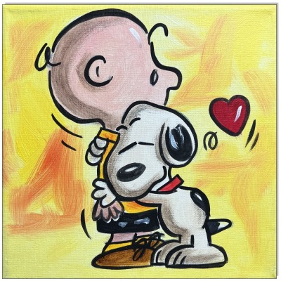 Charlie &amp; Snoopy II - 20 x 20 cm - Original Acrylgemälde auf Leinwand/ Keilrahmen - Artikelnummer 0