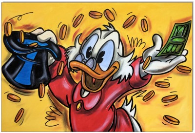 Dagobert Duck: Scrooges Coin shower II - 40 x 60 cm - Original Acrylgemälde auf Leinwand/