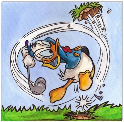 Donald Duck GOLF - 30 x 30 cm - Original Acrylgemälde auf Leinwand/ Keilrahmen - Artikelnummer 0038