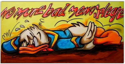 Donald Duck: No mor bad news please - 40 x 80 cm - Original Acrylgemälde auf Leinwand/ Keilrahmen -