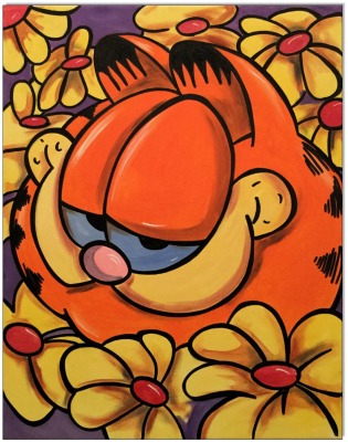 Flower Power Garfield - 40 x 50 cm - Original Acrylgemälde auf Leinwand/ Keilrahmen - Artikelnummer