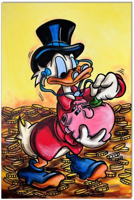 Dagobert Duck: My Piggy Bank - 40 x 60 cm - Original Acrylgemälde auf Leinwand/ Keilrahmen -