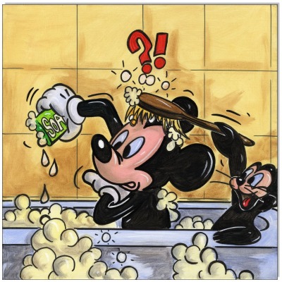 Mickey in Bathtube - 30 x 30 cm - Original Acrylgemälde auf Leinwand/ Keilrahmen - Artikelnummer 00