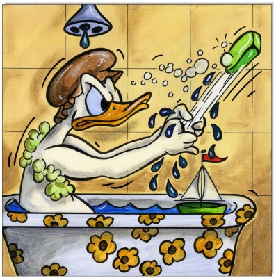 Donald in Bathtube - 30 x 30 cm - Original Acrylgemälde auf Leinwand/ Keilrahmen - Artikelnummer 00
