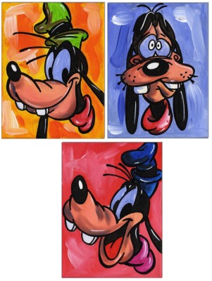 Goofy - THE FACES - 3 Bilder 18 x 24 cm - Original Acrylgemälde auf Leinwand/ Keilrahmen -
