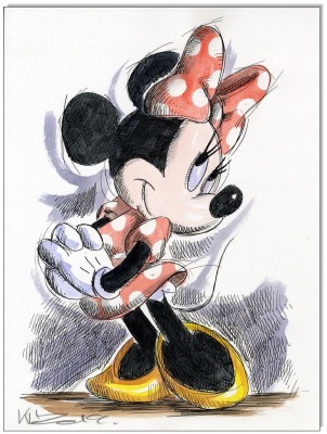 Minnie Mouse I - 24 x 32 cm - Original Federzeichnung farbig aquarelliert auf Aquarellkarton -