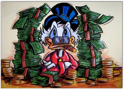 Dagobert Duck: Only cash is the real thing- 70 x 100 cm - Original Acrylgemälde auf Leinwand/
