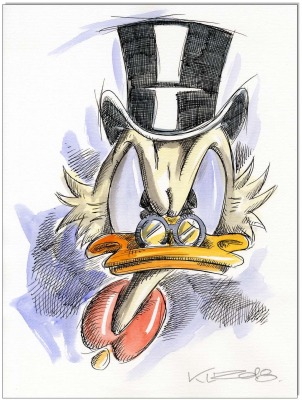 Dagobert Duck Angry Scrooge - 24 x 32 cm - Original Federzeichnung farbig aquarelliert auf