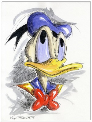 Donald Duck FACES II - 24 x 32 cm - Original Federzeichnung farbig aquarelliert auf Aquarellkarton -
