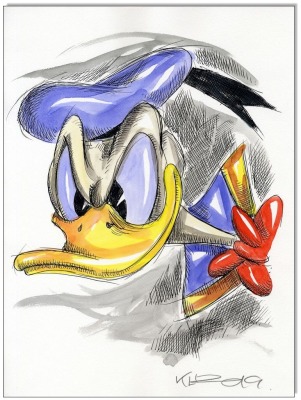 Donald Duck FACES III - 24 x 32 cm - Original Federzeichnung farbig aquarelliert auf Aquarellkarton