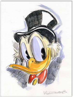 Dagobert Duck FACES III - 24 x 32 cm - Original Federzeichnung farbig aquarelliert auf