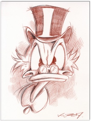 Dagobert Duck Angry Scrooge - 24 x 32 cm - Original Rötelzeichnung auf Zeichenkarton -