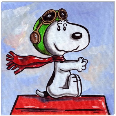 PEANUTS Snoopy vs Red Baron IX - 20 x 20 cm - Original Acrylgemälde auf Leinwand/ Keilrahmen -