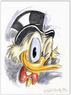 Dagobert Duck FACES VIII - 24 x 32 cm - Original Federzeichnung farbig aquarelliert auf