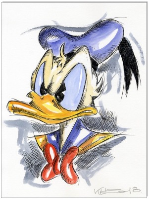 Donald Duck FACES IV - 24 x 32 cm - Original Federzeichnung farbig aquarelliert auf Aquarellkarton -