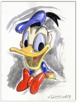 Donald Duck FACES V - 24 x 32 cm - Original Federzeichnung farbig aquarelliert auf Aquarellkarton -