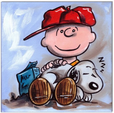PEANUTS Charlie &amp; Snoopy - 20 x 20 cm - Original Acrylgemälde auf Leinwand/ Keilrahmen -