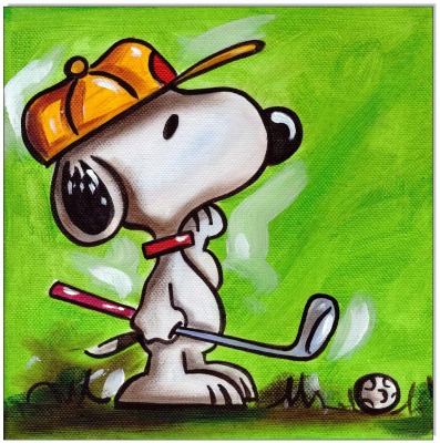 PEANUTS Snoopy plays Golf - 20 x 20 cm - Original Acrylgemälde auf Leinwand/ Keilrahmen -