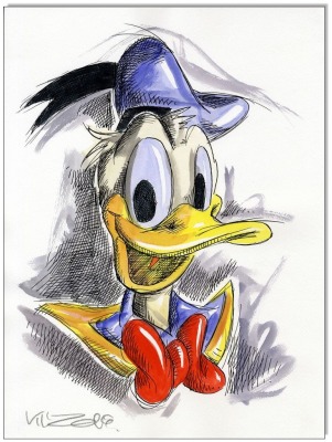 Donald Duck FACES VII - 24 x 32 cm - Original Federzeichnung farbig aquarelliert auf Aquarellkarton